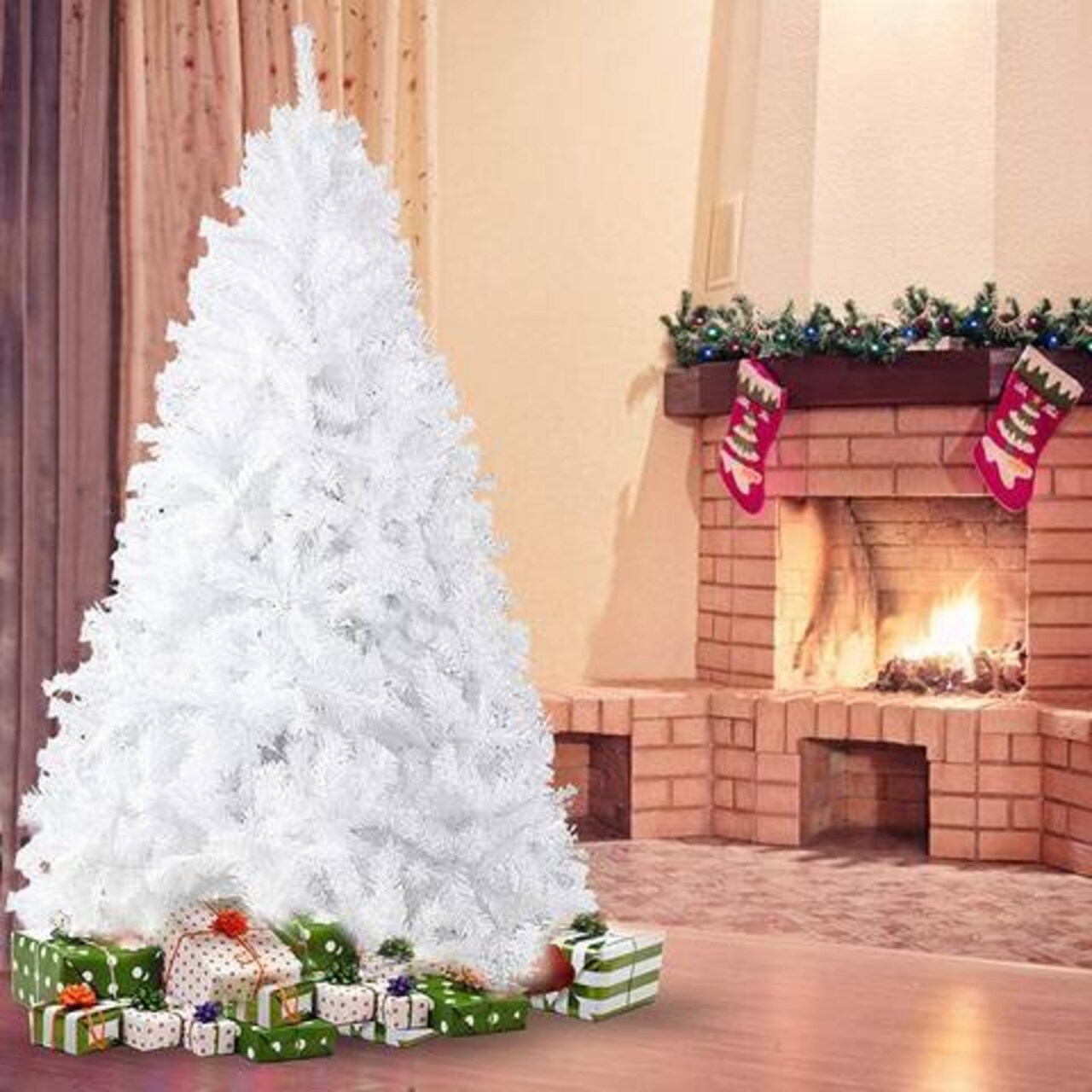 Bosonshop 7 Ft High Christmas Tree 1000 Tips Decorate Pine Tree With Metal Legs White; With Decorations
